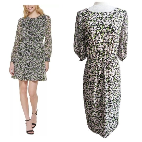 Tommy Hilfiger Petite Daisy Garden Godet Fit and Flare Dress Cottagecore Sz 8 - Picture 1 of 11